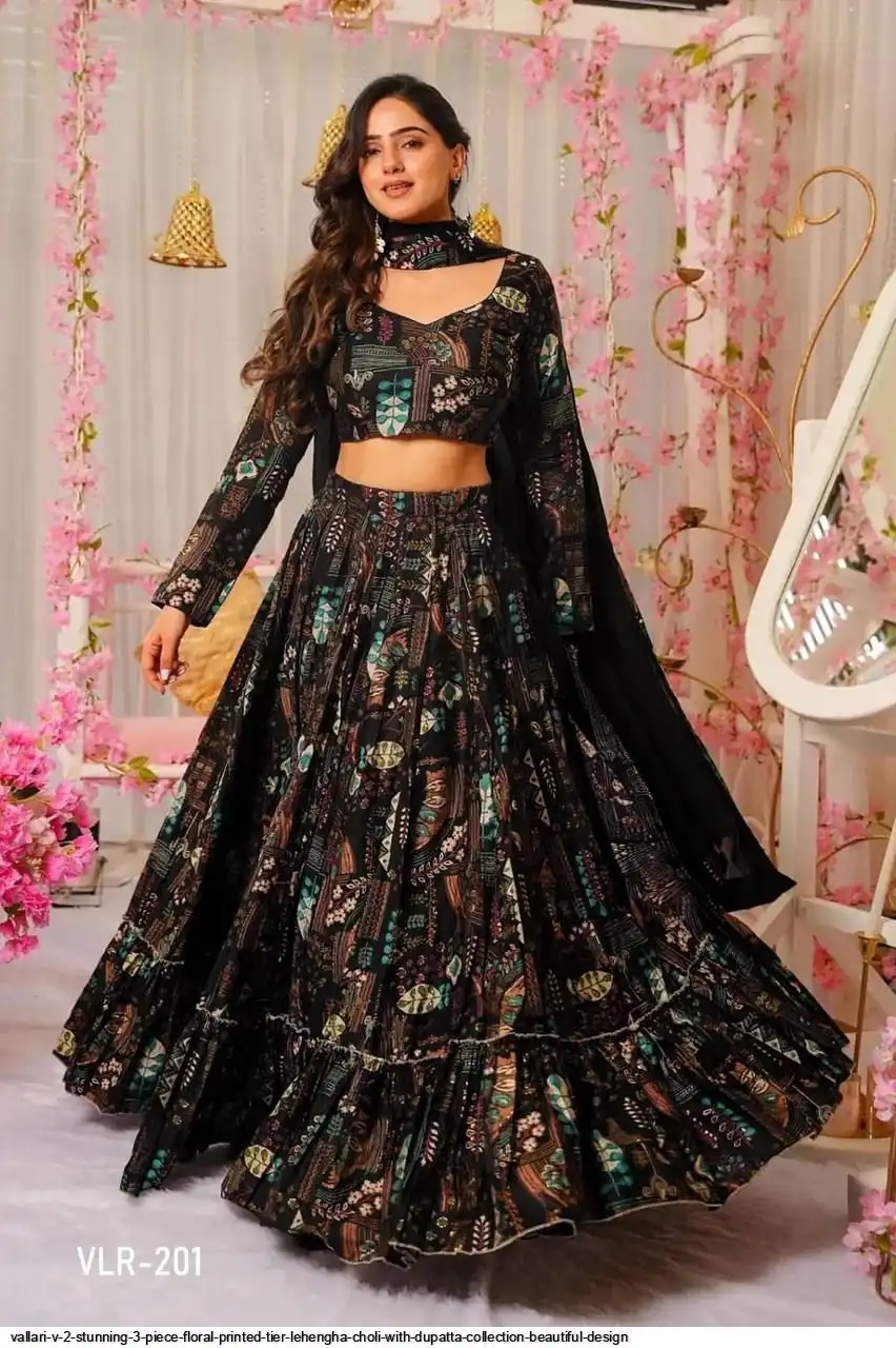 VALLARI V 2 STUNNING 3 PIECE FLORAL PRINTED TIER LEHENGHA CHOLI WITH DUPATTA COLLECTION BEAUTIFUL DESIGN A