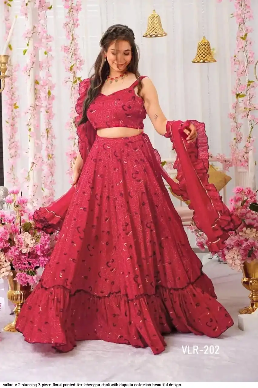 VALLARI V 2 STUNNING 3 PIECE FLORAL PRINTED TIER LEHENGHA CHOLI WITH DUPATTA COLLECTION BEAUTIFUL DESIGN B