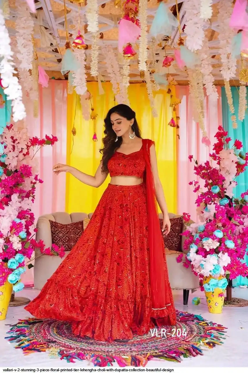 VALLARI V 2 STUNNING 3 PIECE FLORAL PRINTED TIER LEHENGHA CHOLI WITH DUPATTA COLLECTION BEAUTIFUL DESIGN D