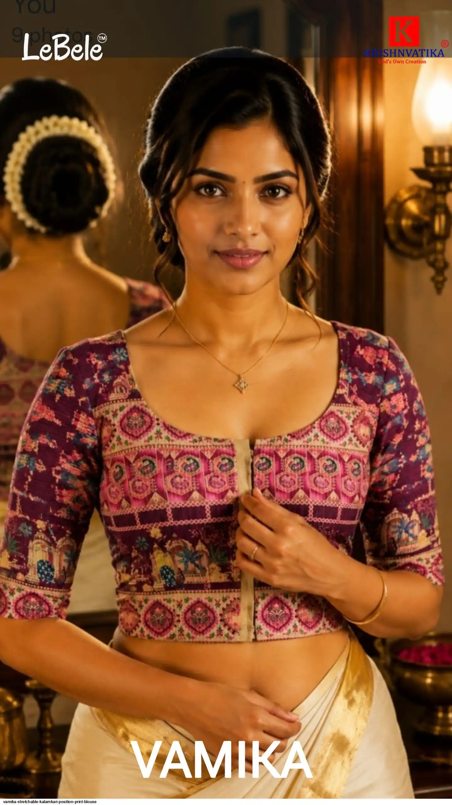 VAMIKA STRETCHABLE KALAMKARI POSITION PRINT BLOUSE 2