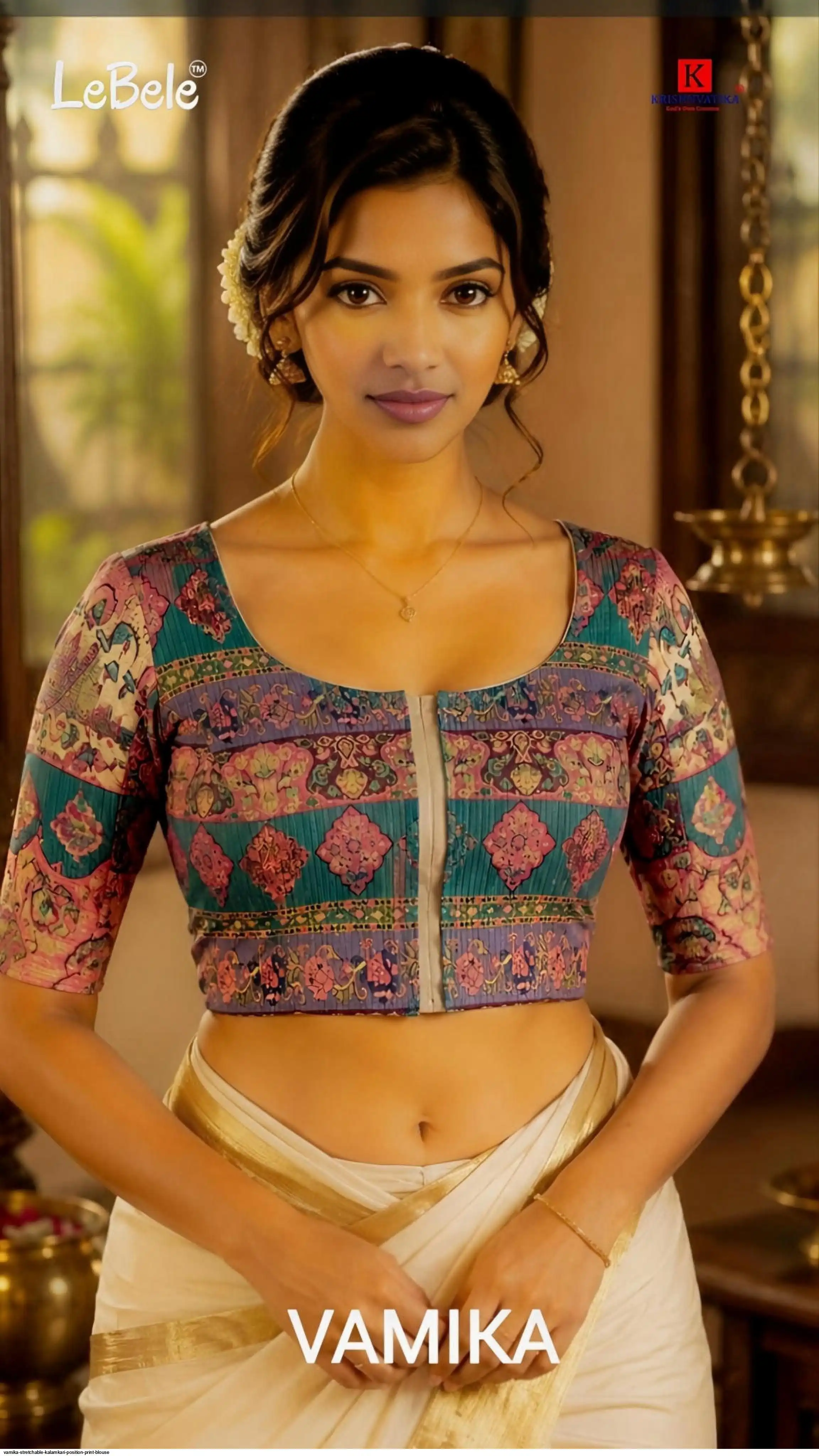 VAMIKA STRETCHABLE KALAMKARI POSITION PRINT BLOUSE 5