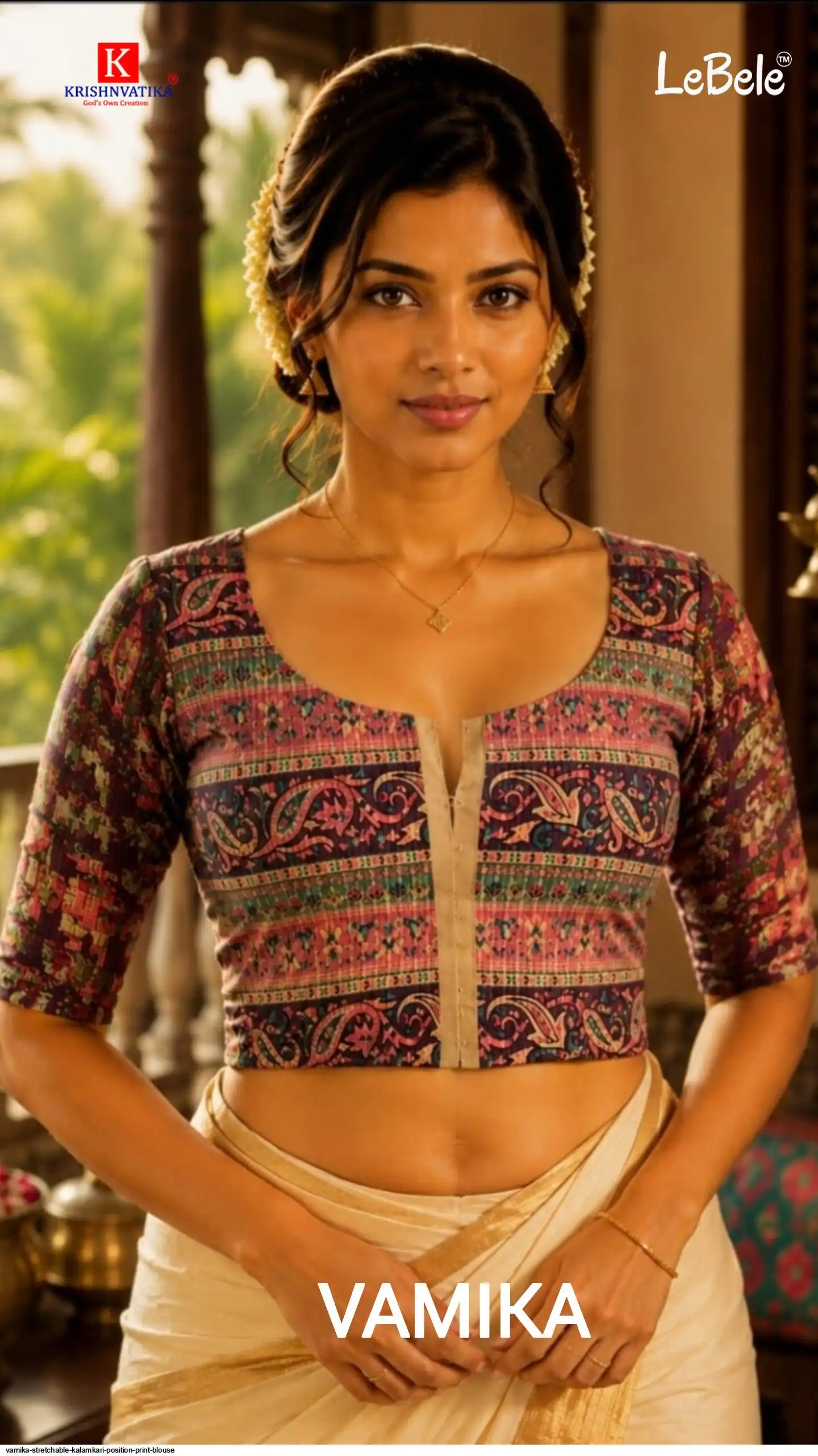 VAMIKA STRETCHABLE KALAMKARI POSITION PRINT BLOUSE 8