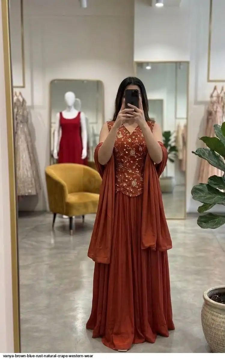 VANYA BROWN BLUE RUST NATURAL CRAPE WESTERN WEAR 3