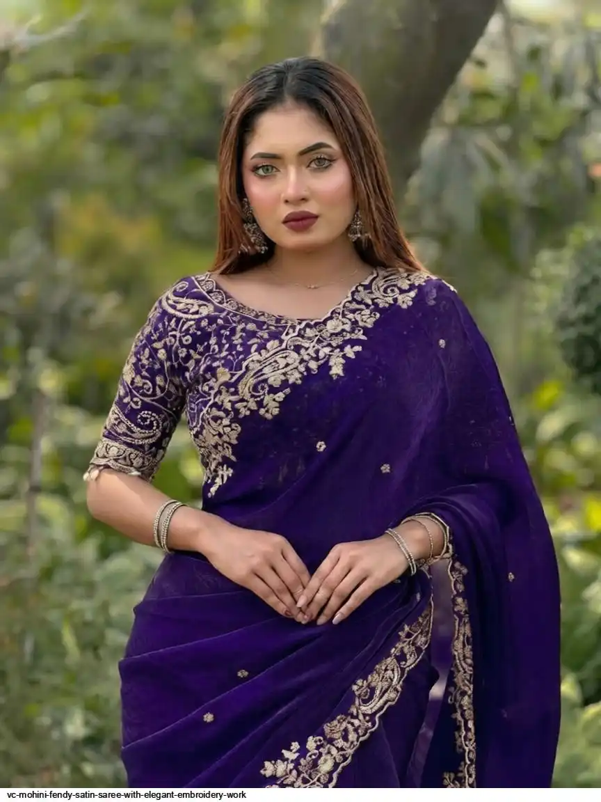 VC MOHINI FENDY SATIN SAREE WITH ELEGANT EMBROIDERY WORK B