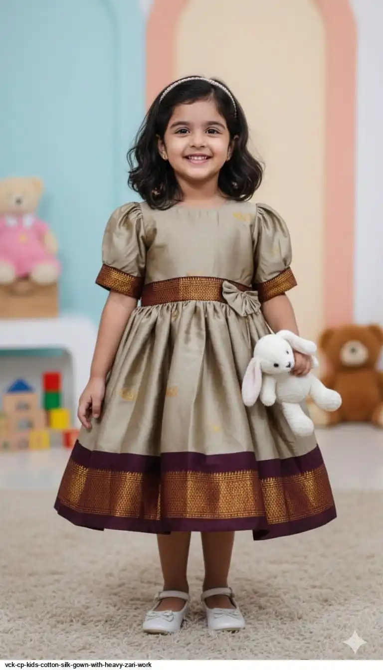 VCK CP KIDS COTTON SILK GOWN WITH HEAVY ZARI WORK F