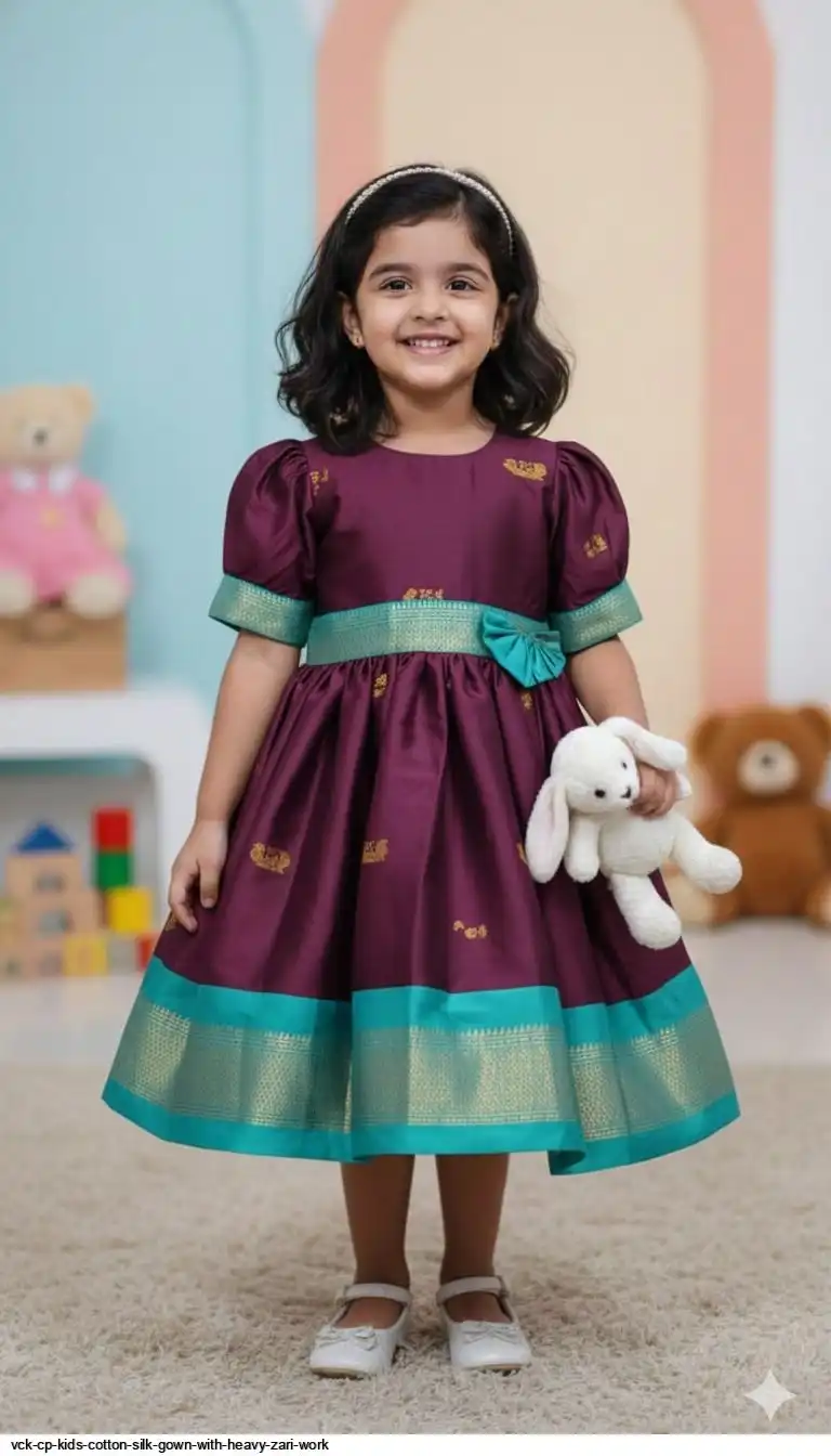 VCK CP KIDS COTTON SILK GOWN WITH HEAVY ZARI WORK E