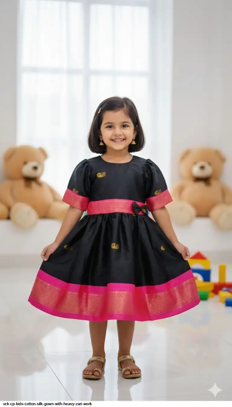 VCK CP KIDS COTTON SILK GOWN WITH HEAVY ZARI WORK B