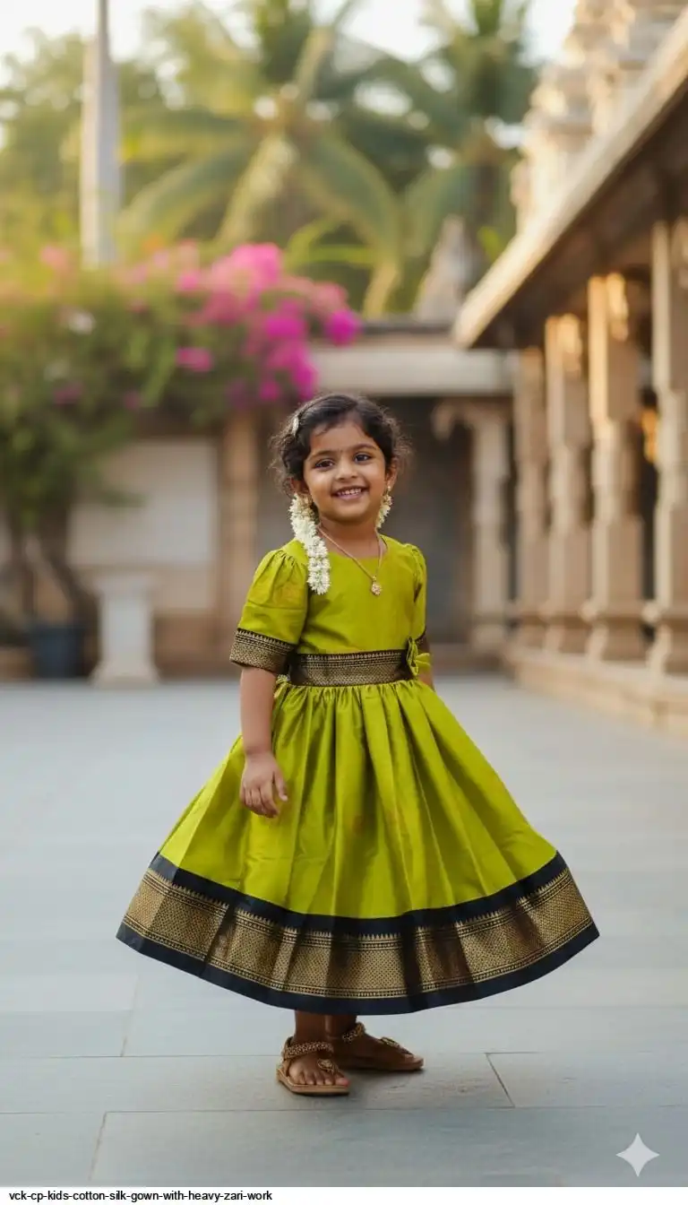 VCK CP KIDS COTTON SILK GOWN WITH HEAVY ZARI WORK H