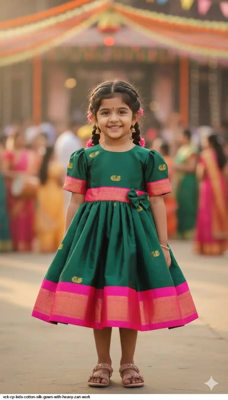 VCK CP KIDS COTTON SILK GOWN WITH HEAVY ZARI WORK C