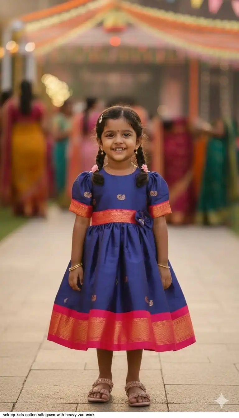 VCK CP KIDS COTTON SILK GOWN WITH HEAVY ZARI WORK A