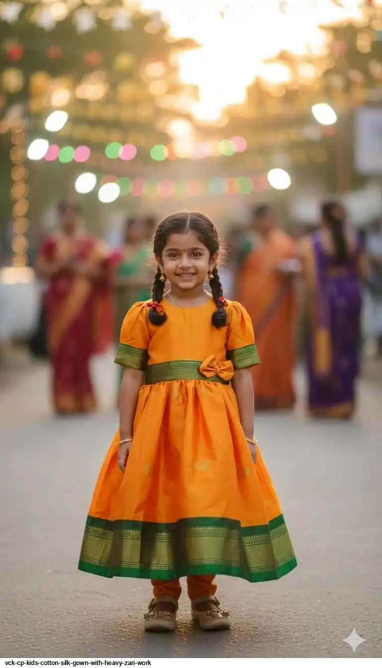 VCK CP KIDS COTTON SILK GOWN WITH HEAVY ZARI WORK J
