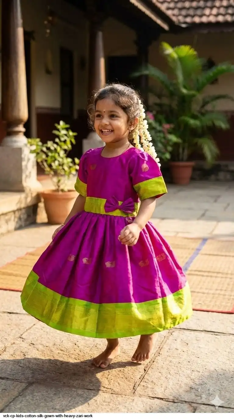 VCK CP KIDS COTTON SILK GOWN WITH HEAVY ZARI WORK G