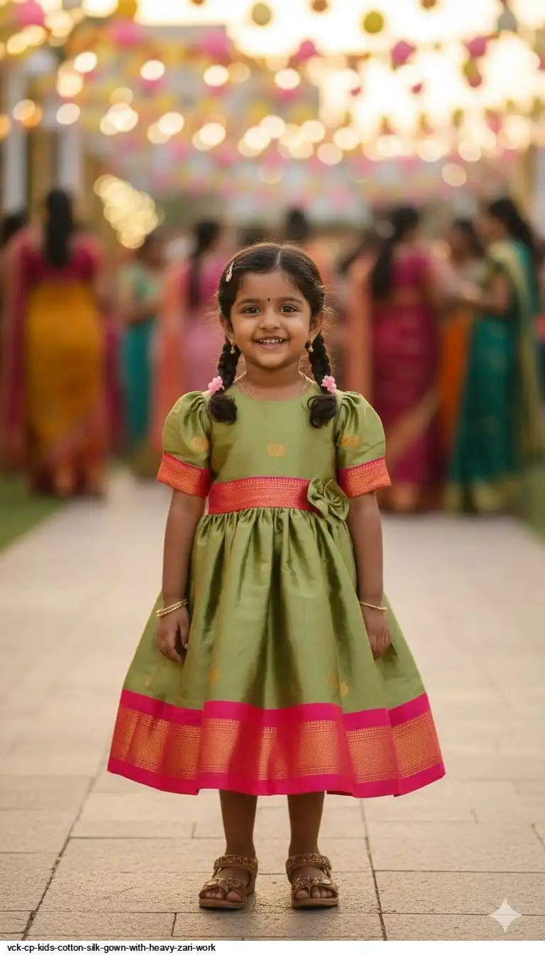 VCK CP KIDS COTTON SILK GOWN WITH HEAVY ZARI WORK K
