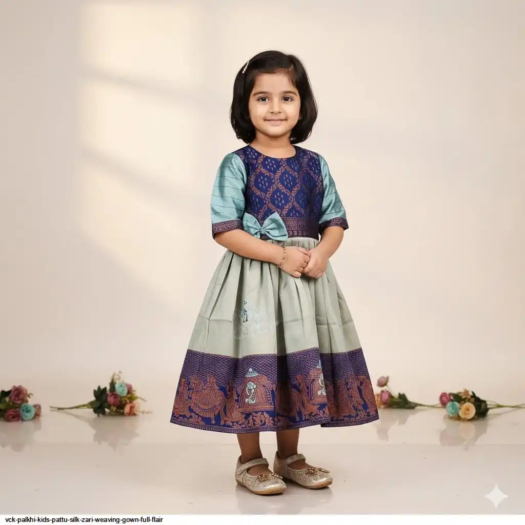 VCK PALKHI KIDS PATTU SILK ZARI WEAVING GOWN FULL FLAIR E