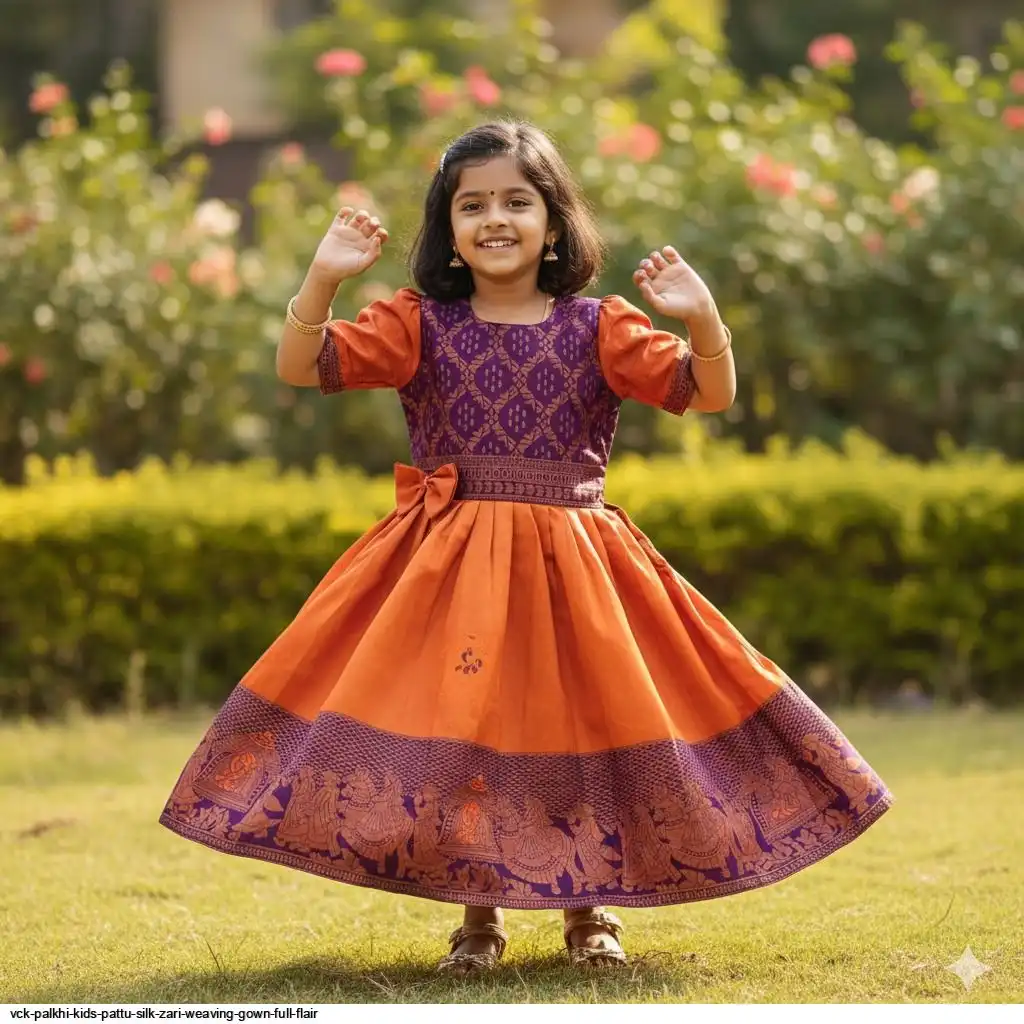 VCK PALKHI KIDS PATTU SILK ZARI WEAVING GOWN FULL FLAIR A