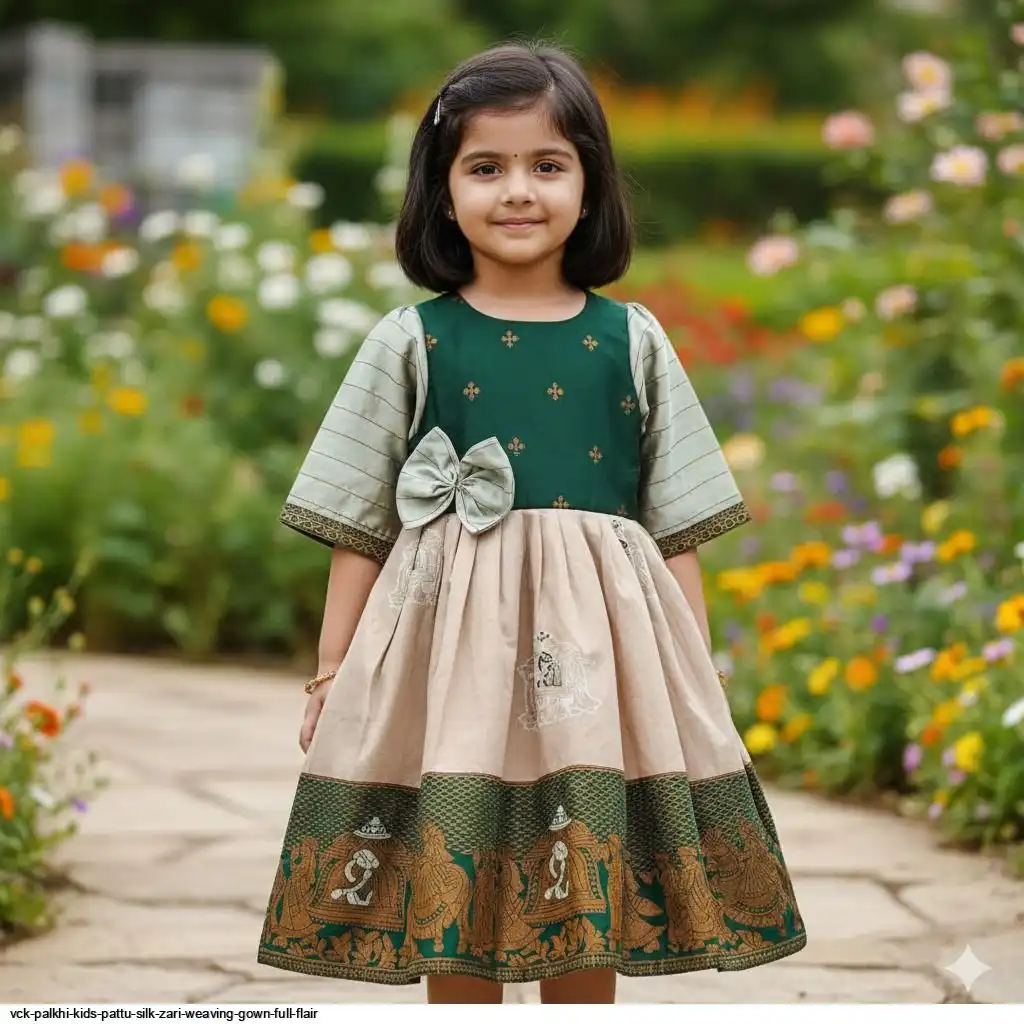VCK PALKHI KIDS PATTU SILK ZARI WEAVING GOWN FULL FLAIR F