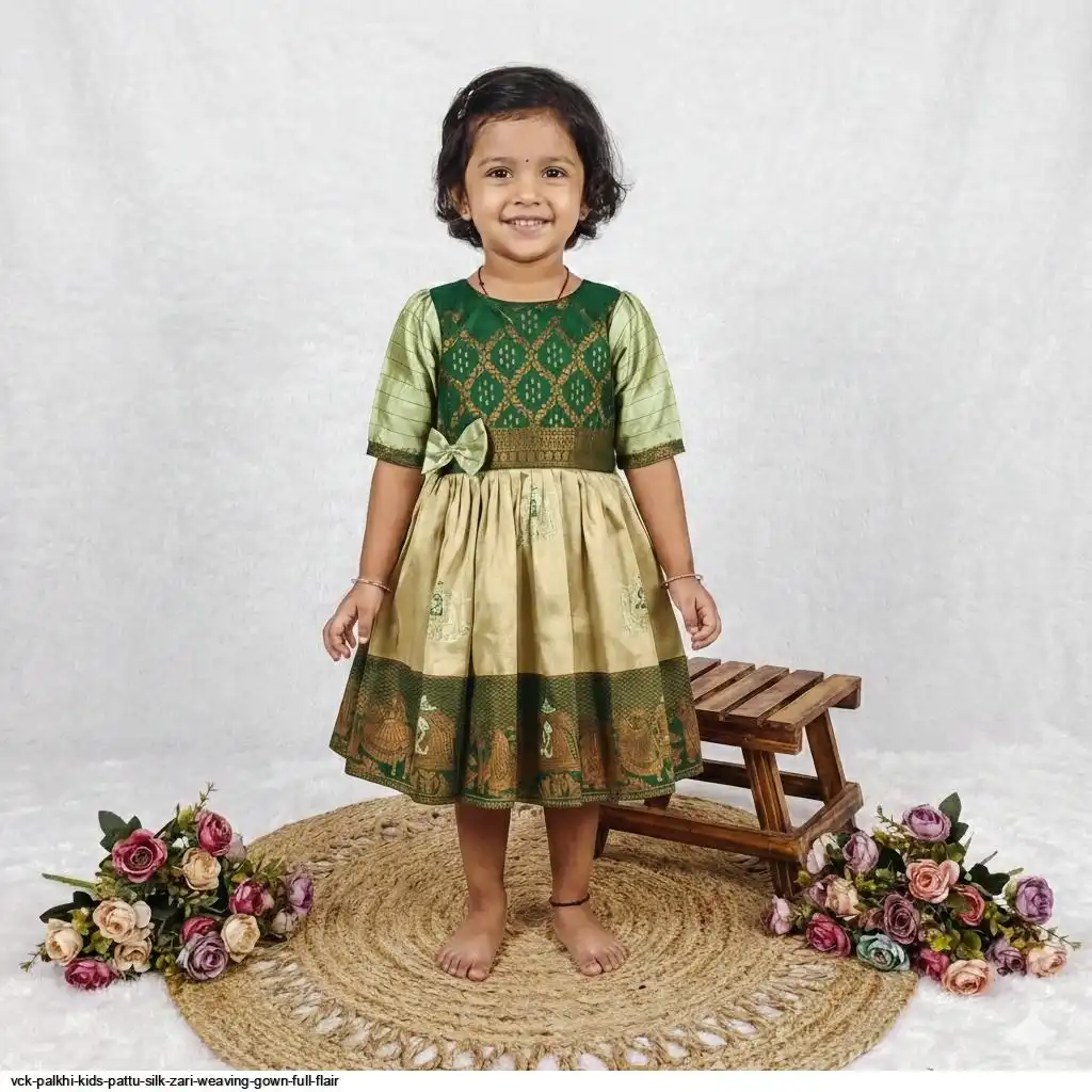 VCK PALKHI KIDS PATTU SILK ZARI WEAVING GOWN FULL FLAIR G