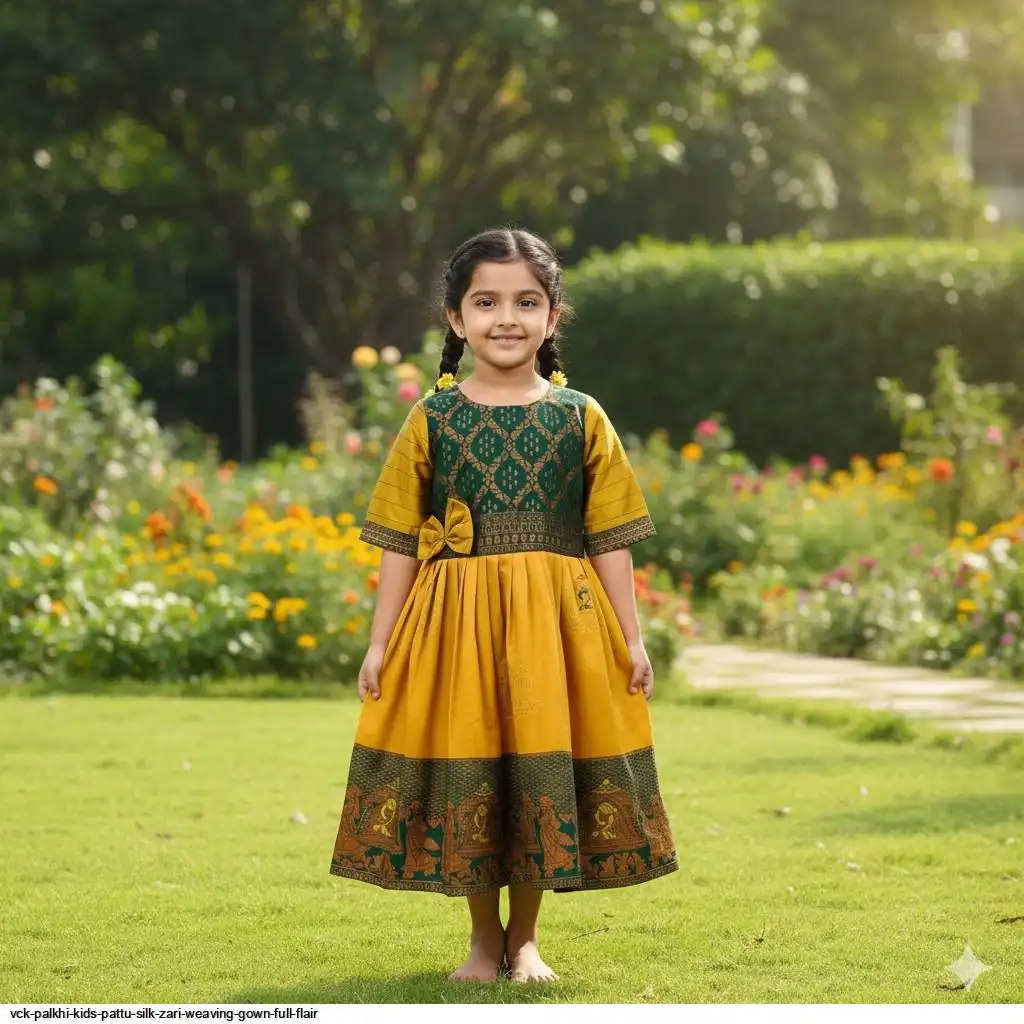 VCK PALKHI KIDS PATTU SILK ZARI WEAVING GOWN FULL FLAIR C