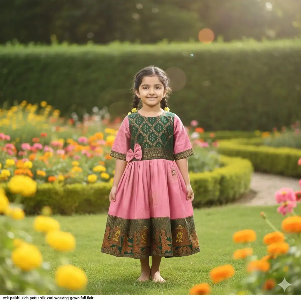 VCK PALKHI KIDS PATTU SILK ZARI WEAVING GOWN FULL FLAIR H