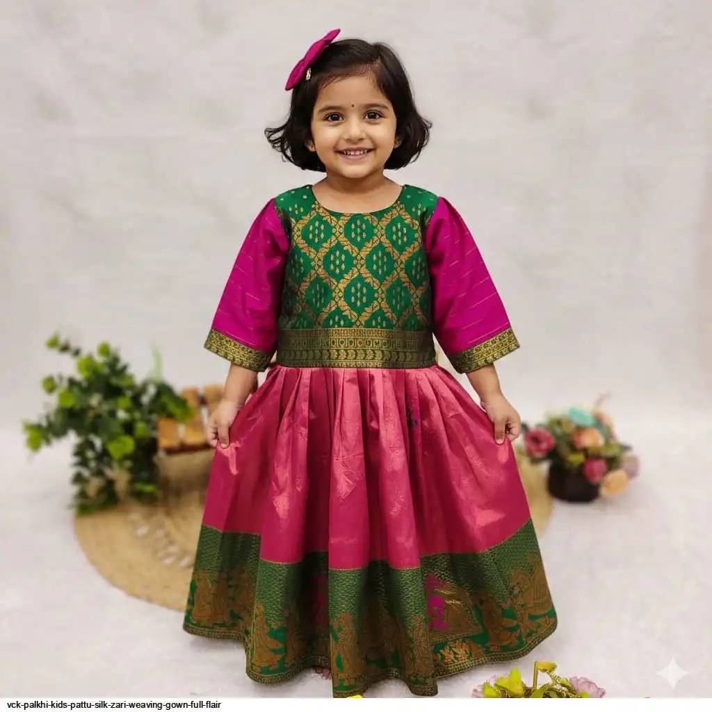 VCK PALKHI KIDS PATTU SILK ZARI WEAVING GOWN FULL FLAIR B