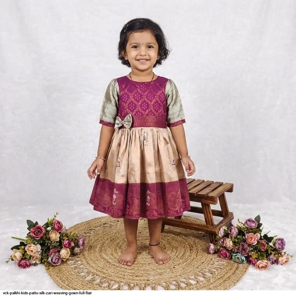 VCK PALKHI KIDS PATTU SILK ZARI WEAVING GOWN FULL FLAIR D