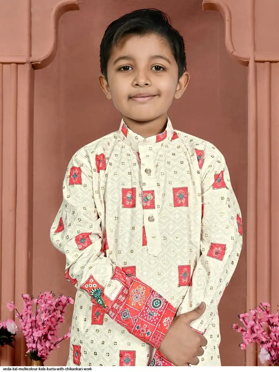 VEDA KID MULTICOLOUR KIDS KURTA WITH CHIKANKARI WORK B