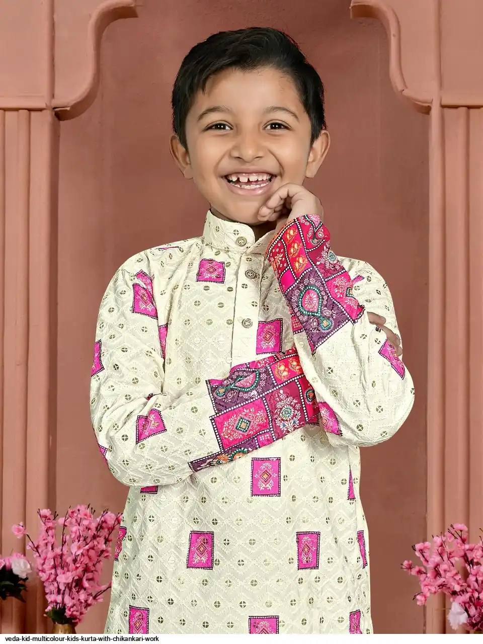 VEDA KID MULTICOLOUR KIDS KURTA WITH CHIKANKARI WORK C