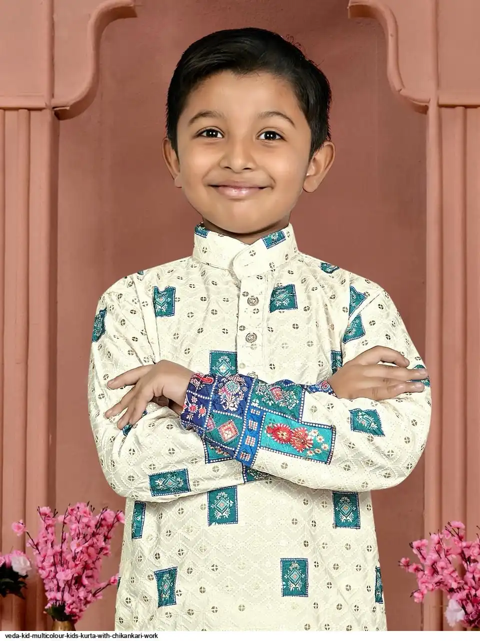 VEDA KID MULTICOLOUR KIDS KURTA WITH CHIKANKARI WORK D