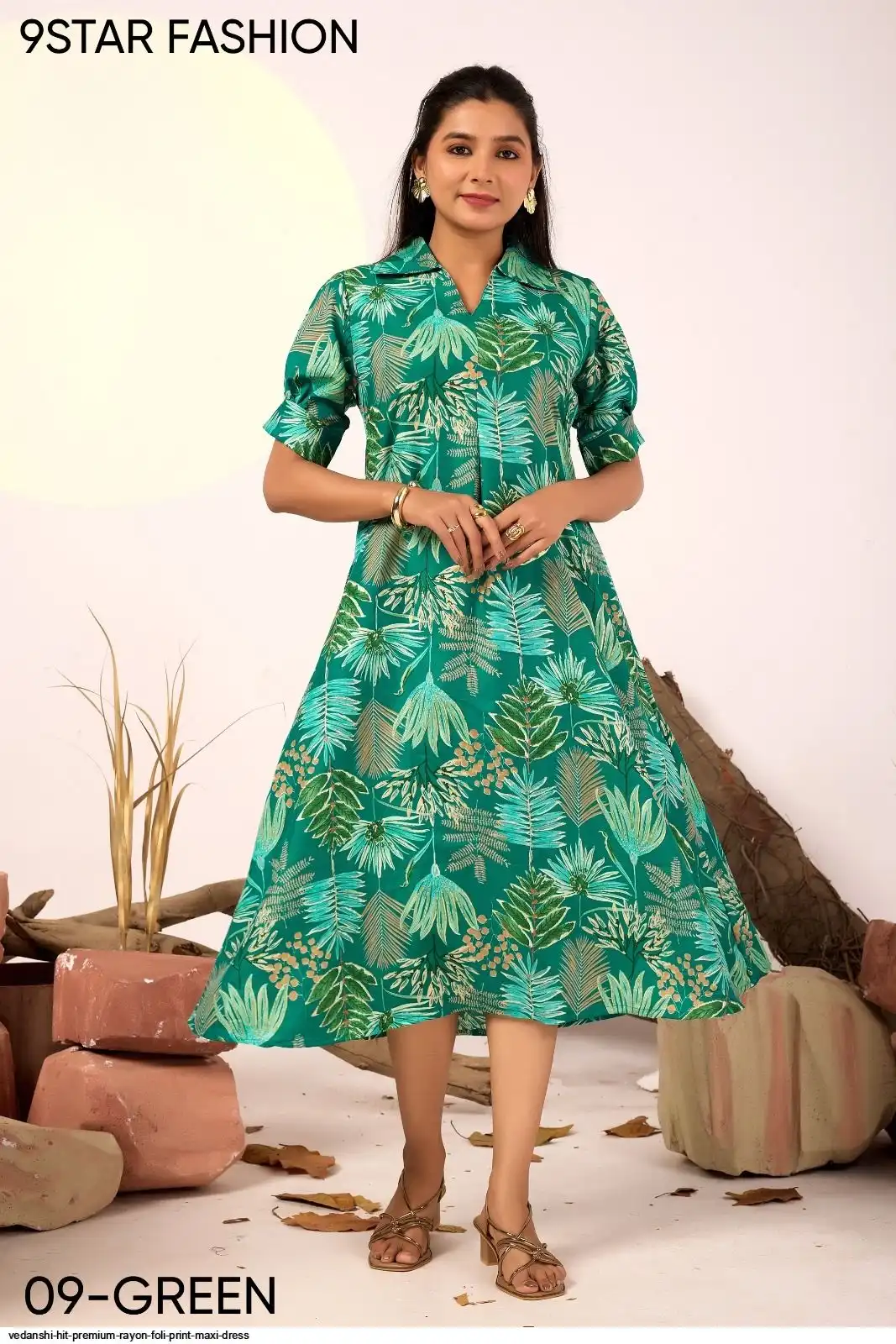 VEDANSHI HIT PREMIUM RAYON FOLI PRINT MAXI DRESS A