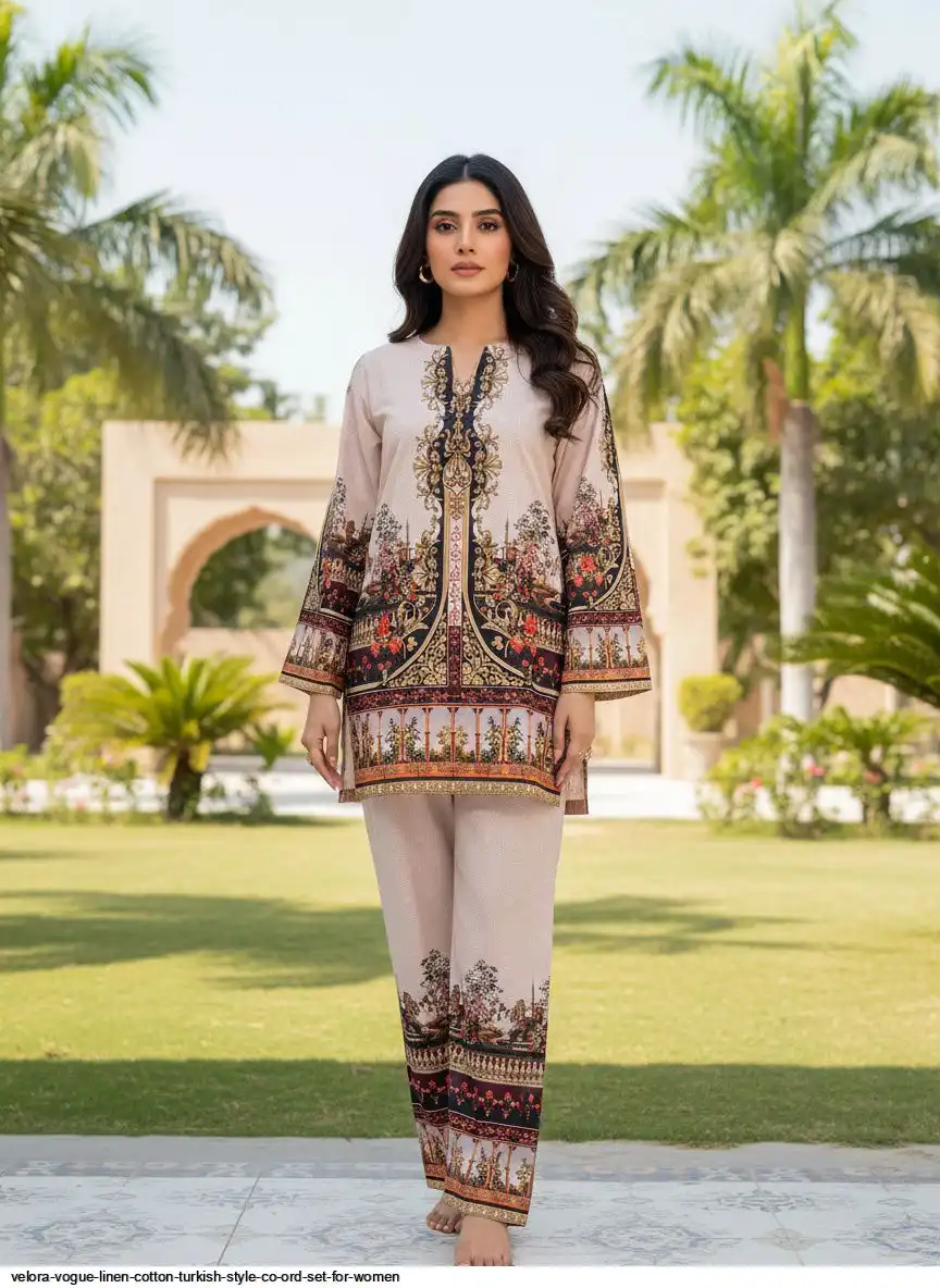 VELORA VOGUE LINEN COTTON TURKISH STYLE CO ORD SET FOR WOMEN G