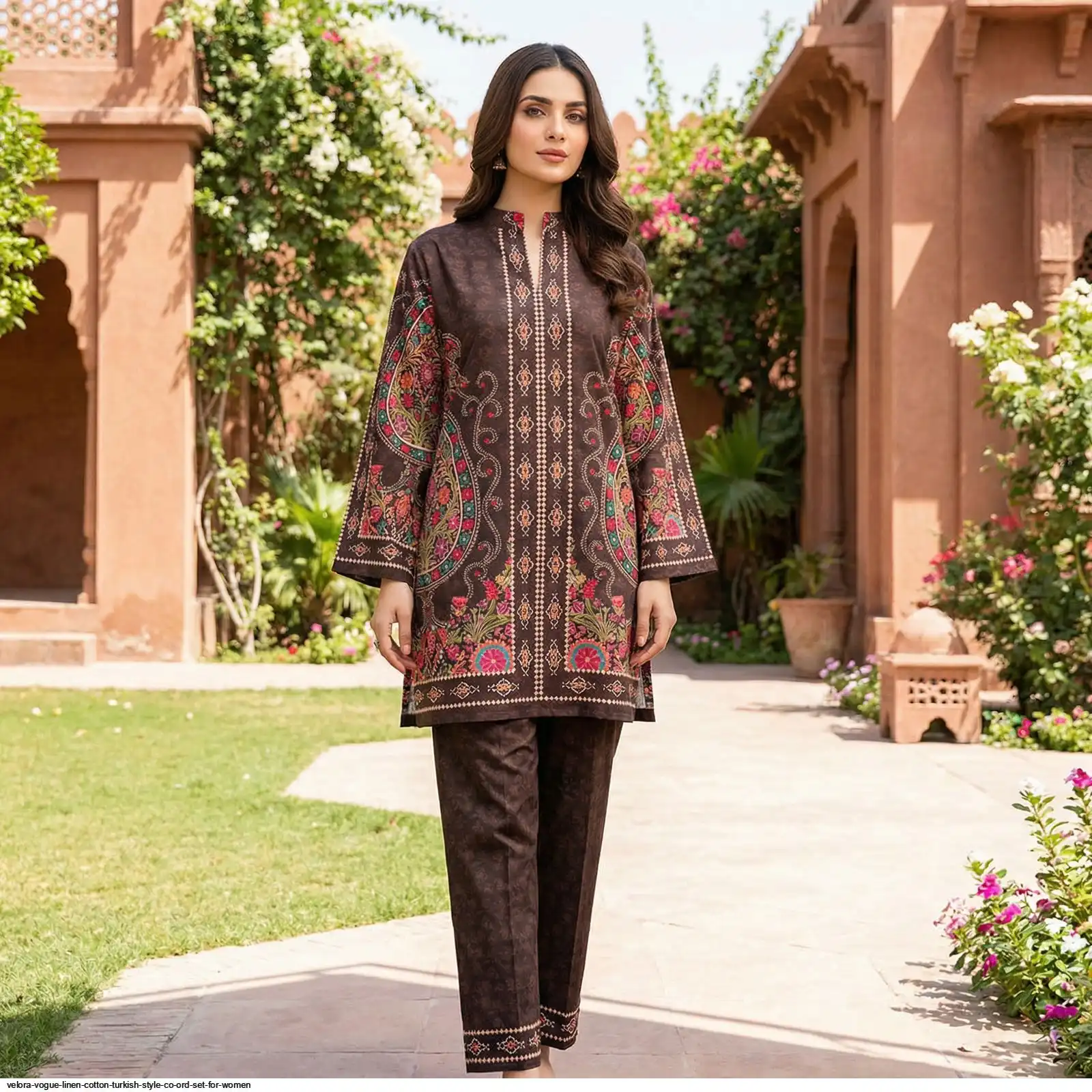 VELORA VOGUE LINEN COTTON TURKISH STYLE CO ORD SET FOR WOMEN E