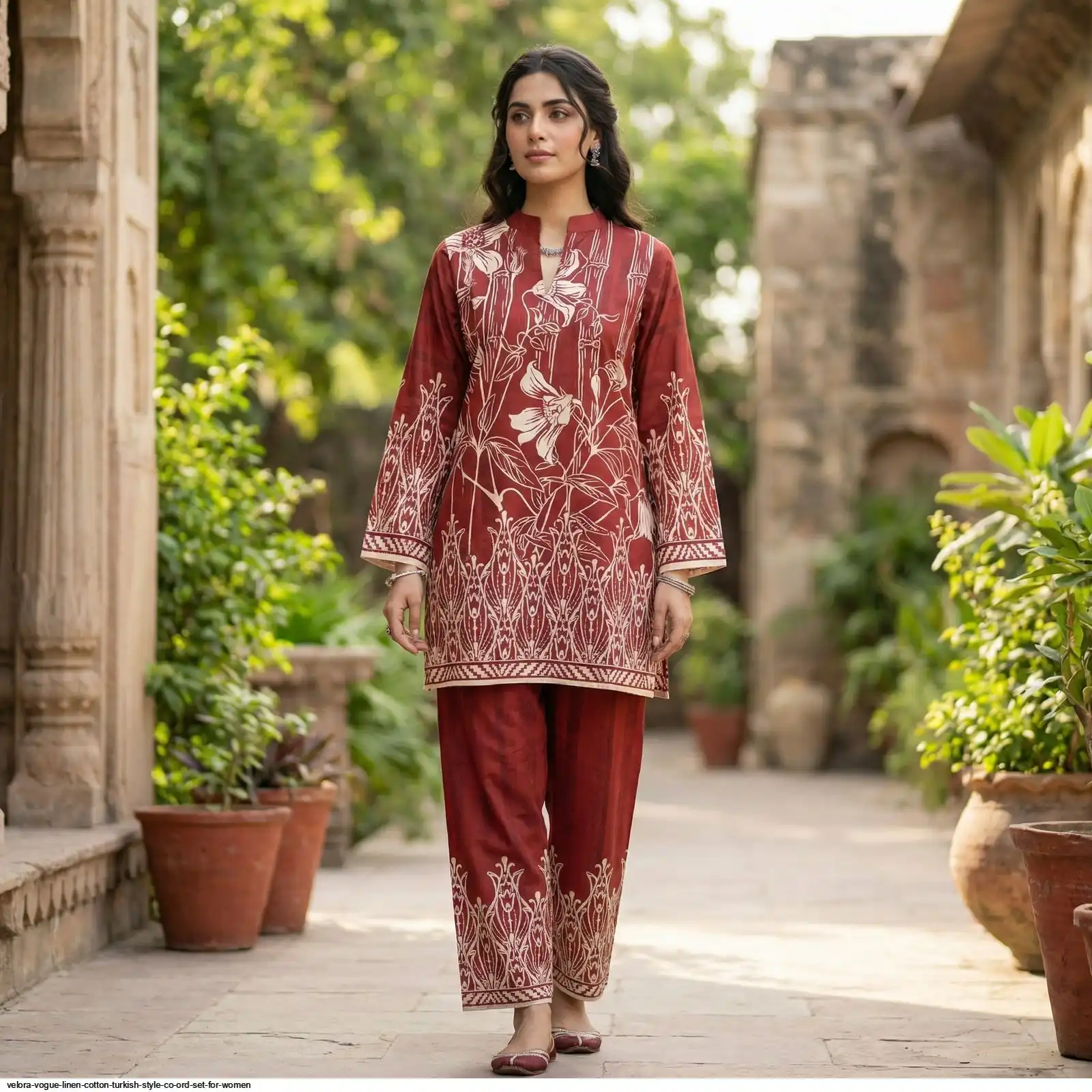 VELORA VOGUE LINEN COTTON TURKISH STYLE CO ORD SET FOR WOMEN A