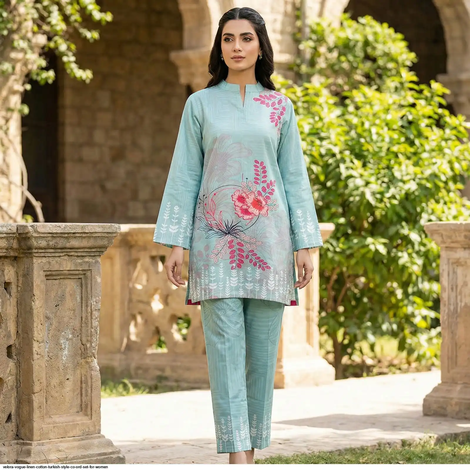 VELORA VOGUE LINEN COTTON TURKISH STYLE CO ORD SET FOR WOMEN C