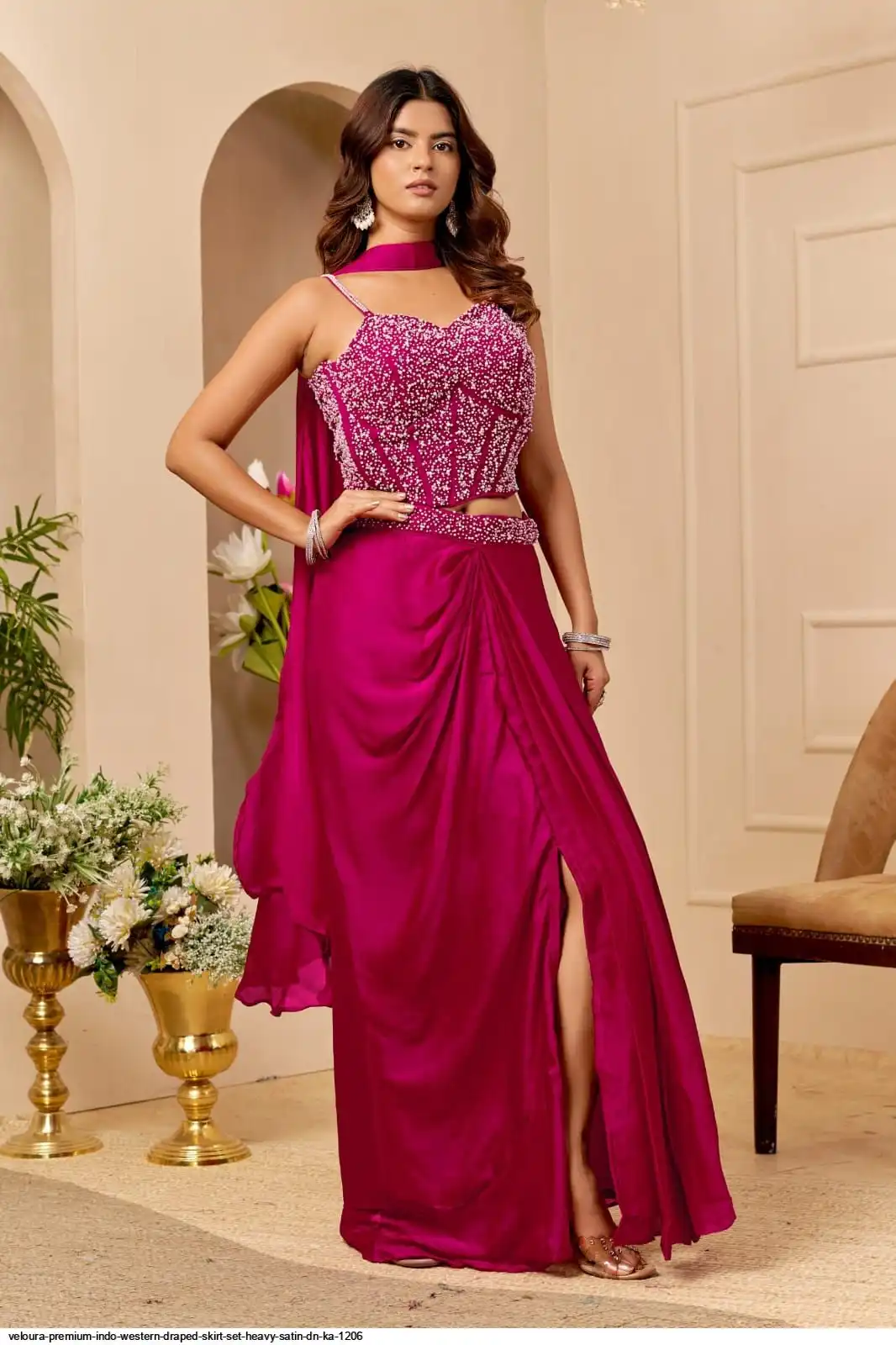 VELOURA PREMIUM INDO WESTERN DRAPED SKIRT SET HEAVY SATIN DN KA 1206 B