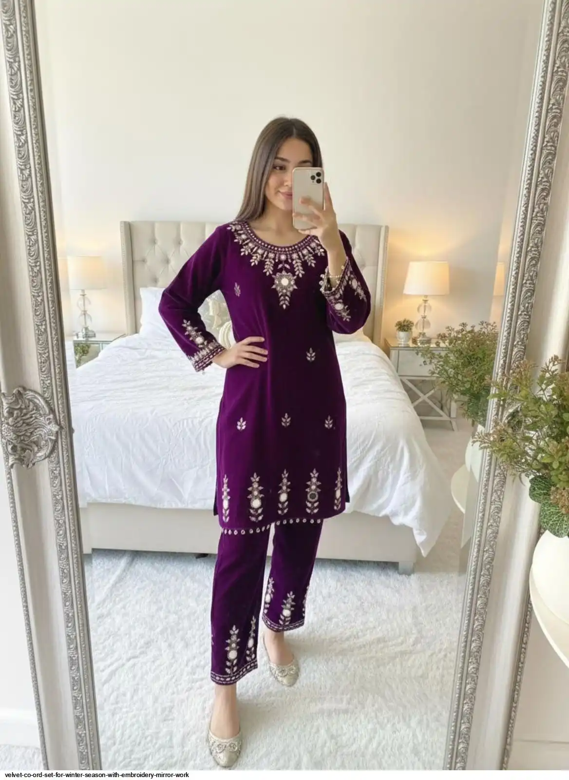 VELVET CO ORD SET FOR WINTER SEASON WITH EMBROIDERY MIRROR WORK 1