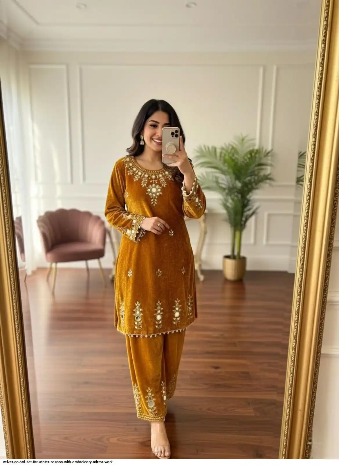 VELVET CO ORD SET FOR WINTER SEASON WITH EMBROIDERY MIRROR WORK 3