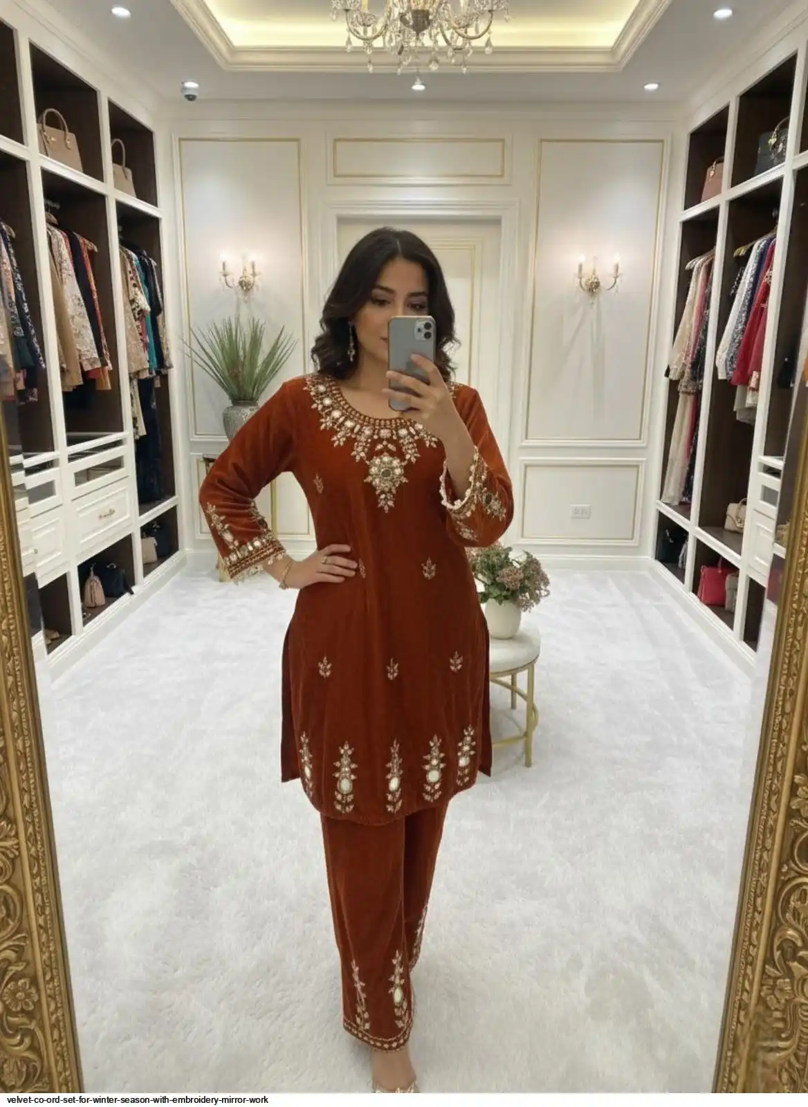 VELVET CO ORD SET FOR WINTER SEASON WITH EMBROIDERY MIRROR WORK 2