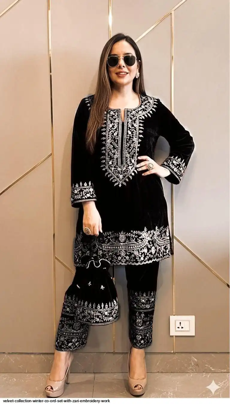 VELVET COLLECTION WINTER CO ORD SET WITH ZARI EMBROIDERY WORK 2