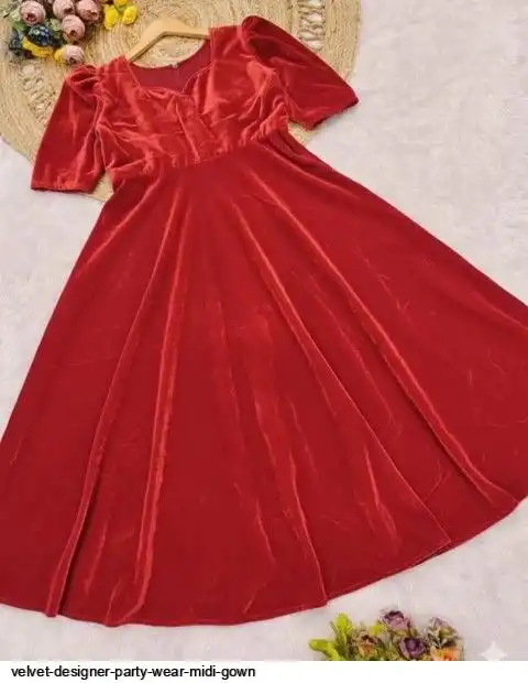 VELVET DESIGNER PARTY WEAR MIDI GOWN D