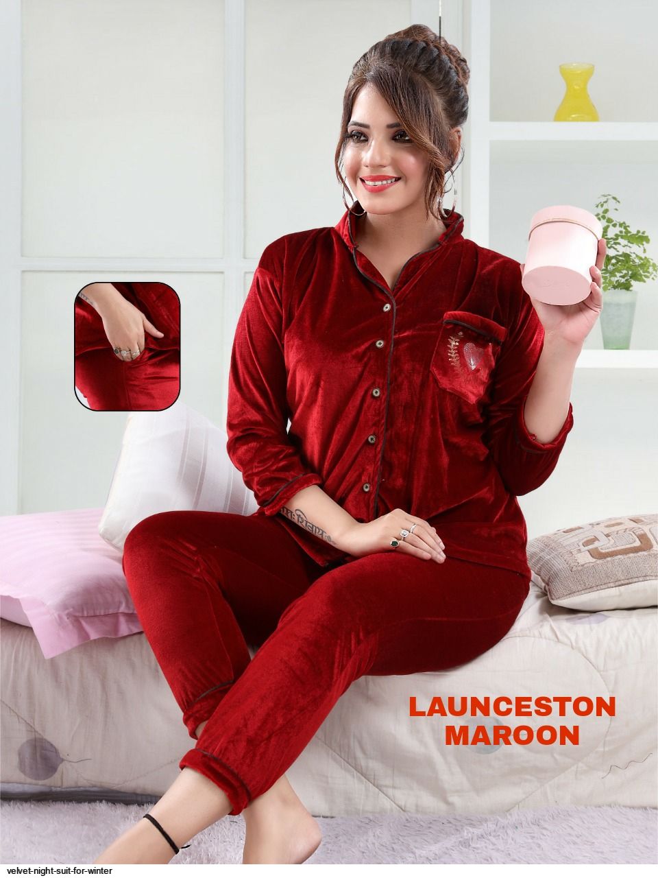 ladies velvet night suit