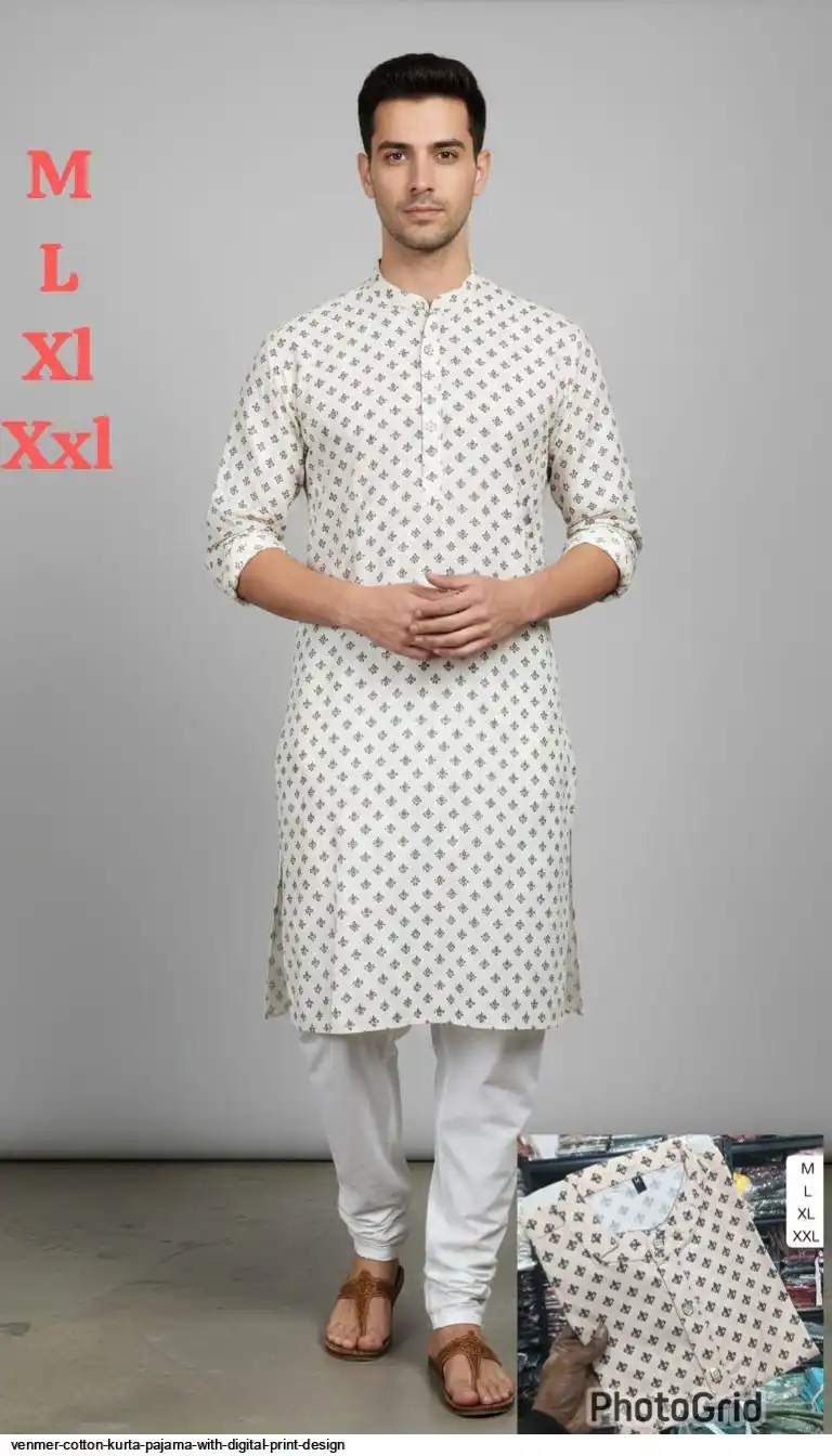 VENMER COTTON KURTA PAJAMA WITH DIGITAL PRINT DESIGN O