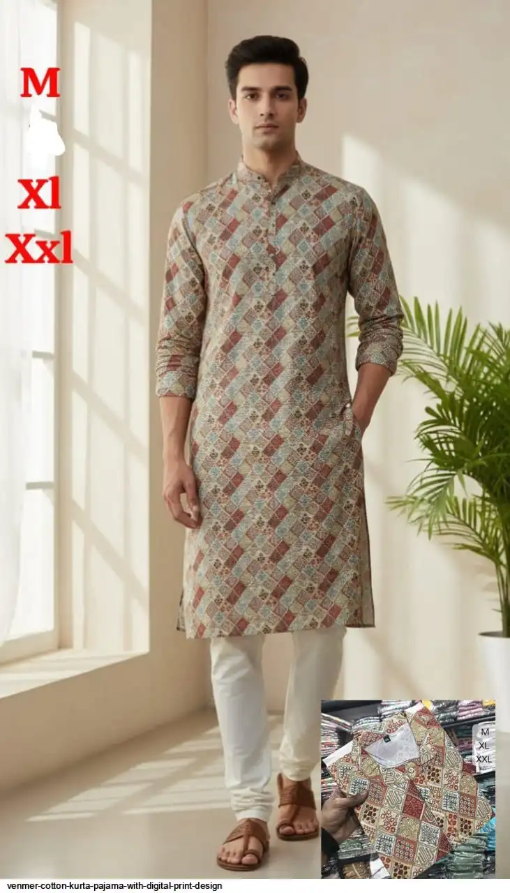 VENMER COTTON KURTA PAJAMA WITH DIGITAL PRINT DESIGN A