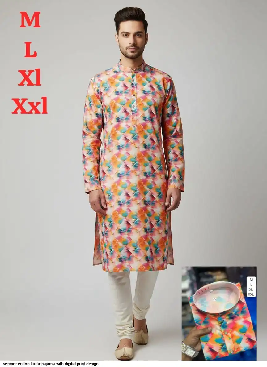 VENMER COTTON KURTA PAJAMA WITH DIGITAL PRINT DESIGN C