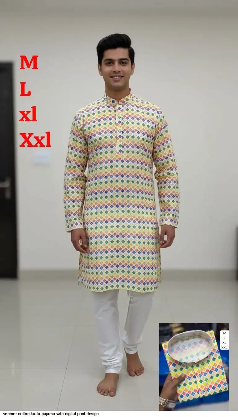 VENMER COTTON KURTA PAJAMA WITH DIGITAL PRINT DESIGN F