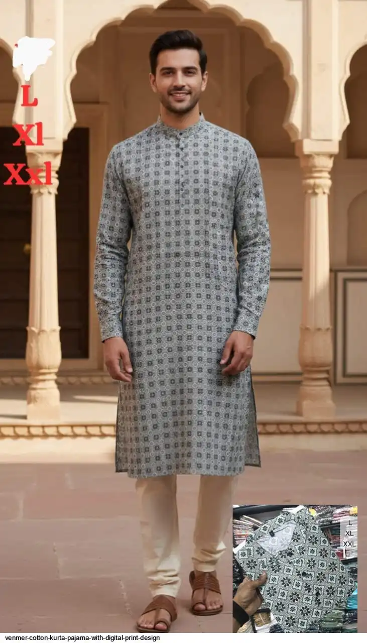 VENMER COTTON KURTA PAJAMA WITH DIGITAL PRINT DESIGN N