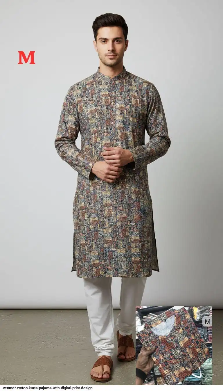 VENMER COTTON KURTA PAJAMA WITH DIGITAL PRINT DESIGN J