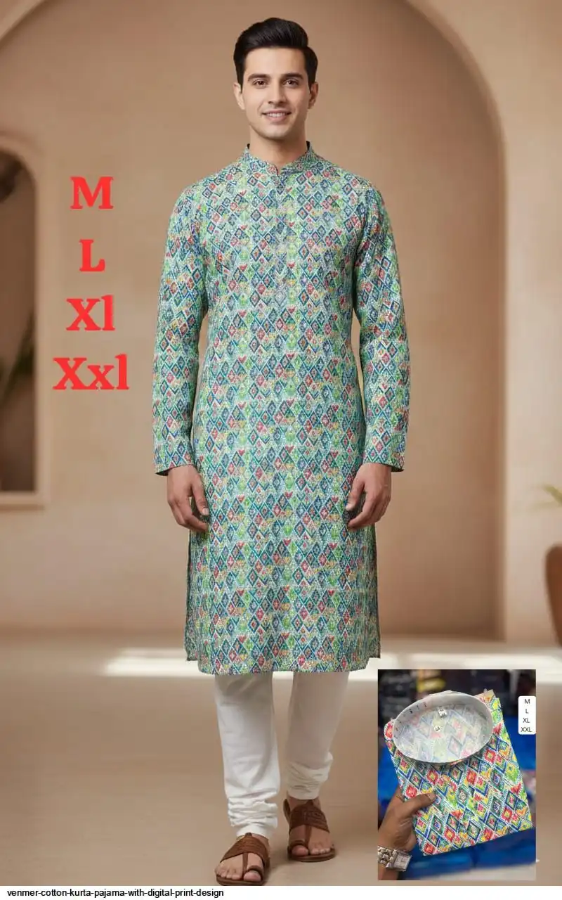 VENMER COTTON KURTA PAJAMA WITH DIGITAL PRINT DESIGN D