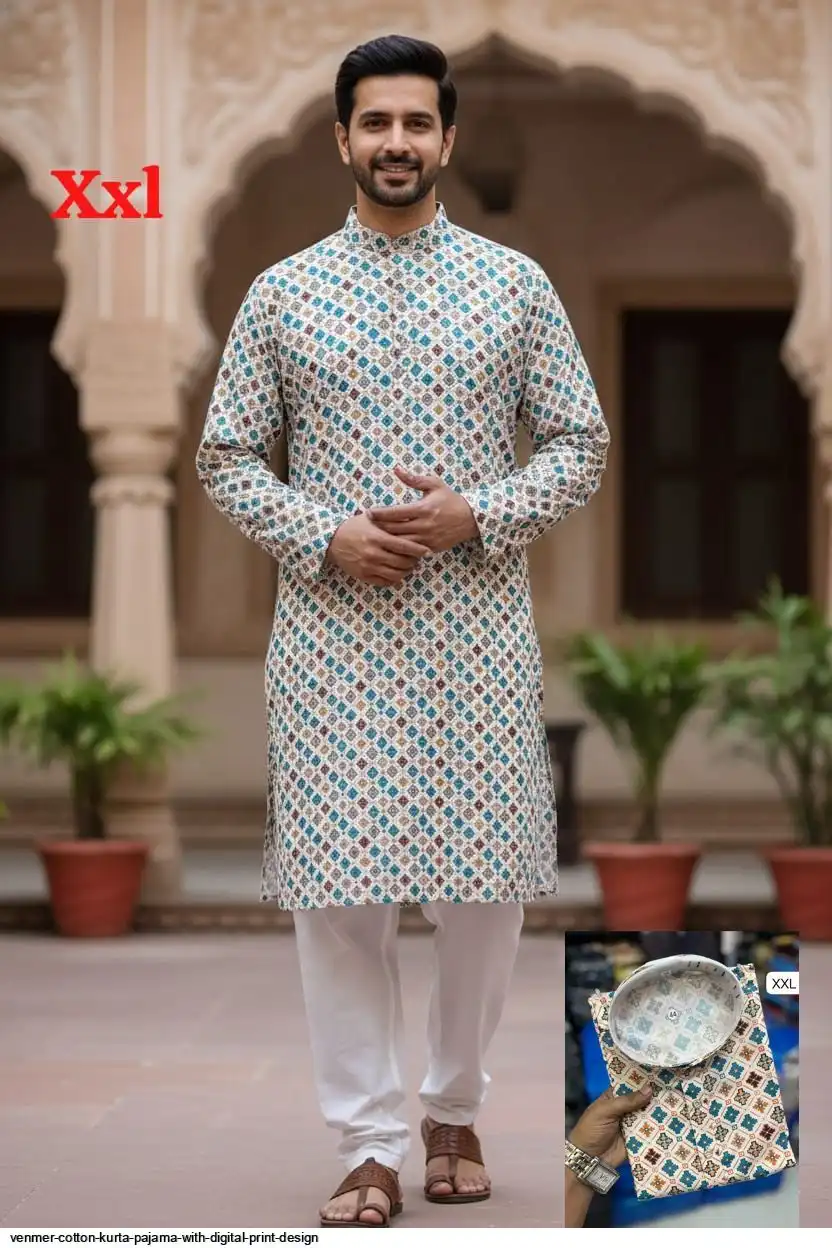 VENMER COTTON KURTA PAJAMA WITH DIGITAL PRINT DESIGN K