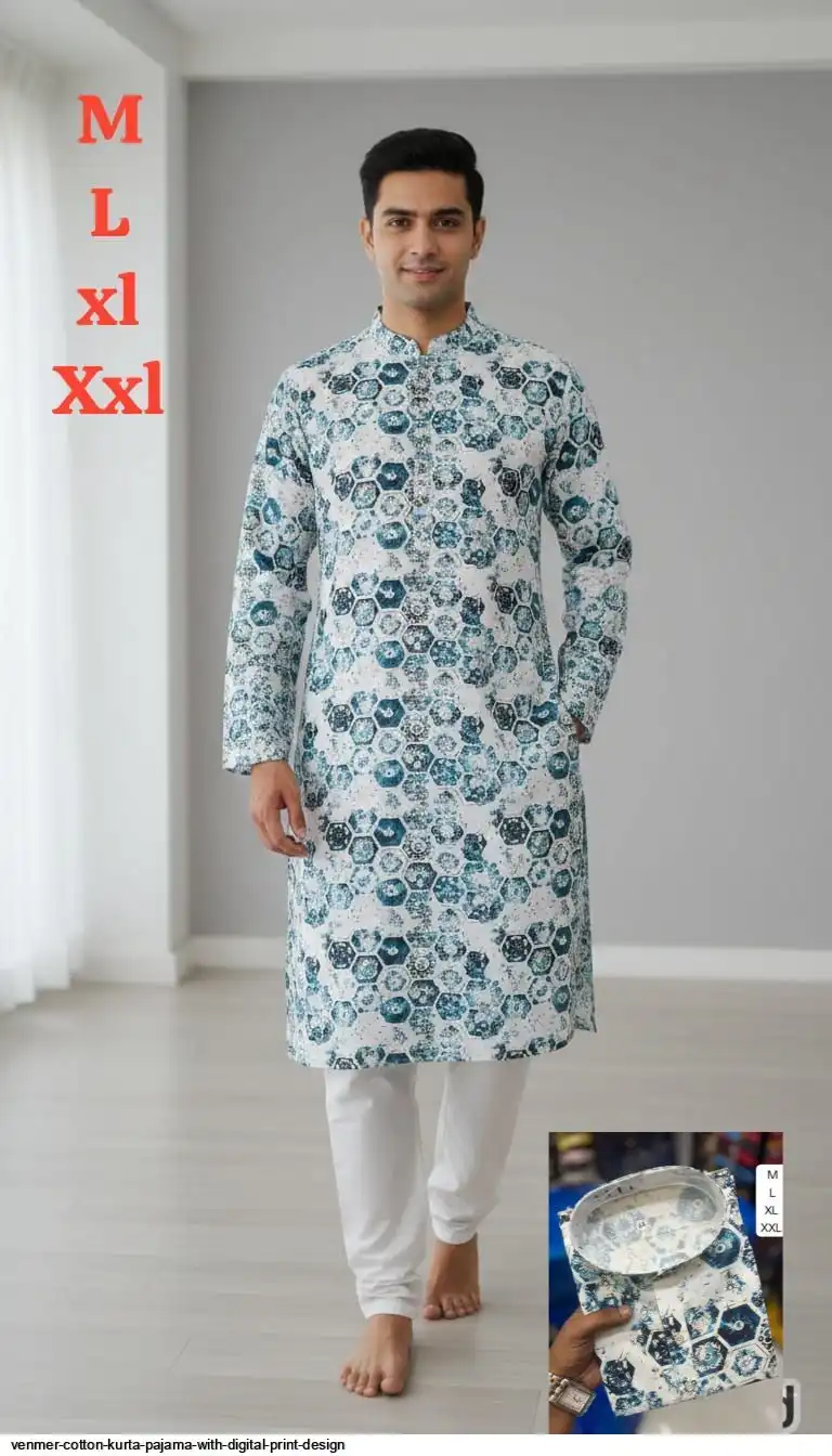 VENMER COTTON KURTA PAJAMA WITH DIGITAL PRINT DESIGN E