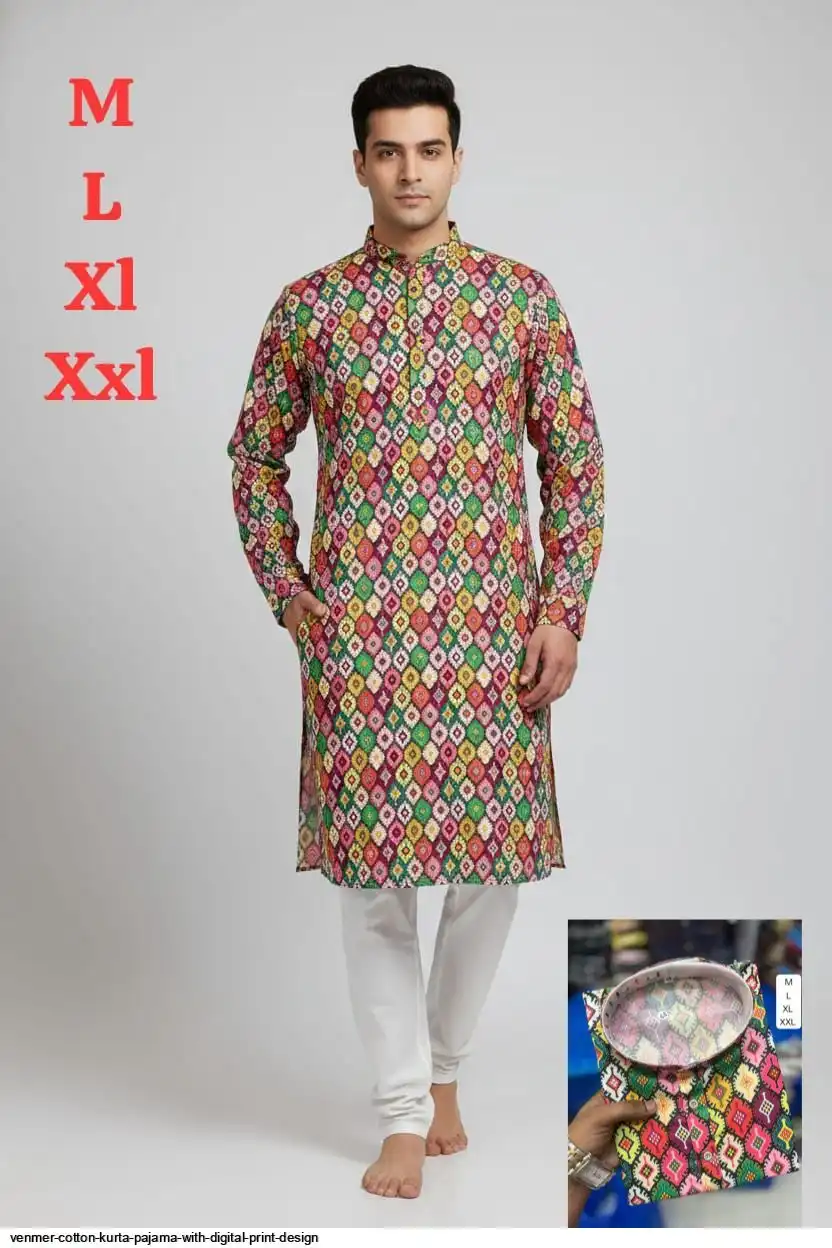 VENMER COTTON KURTA PAJAMA WITH DIGITAL PRINT DESIGN L